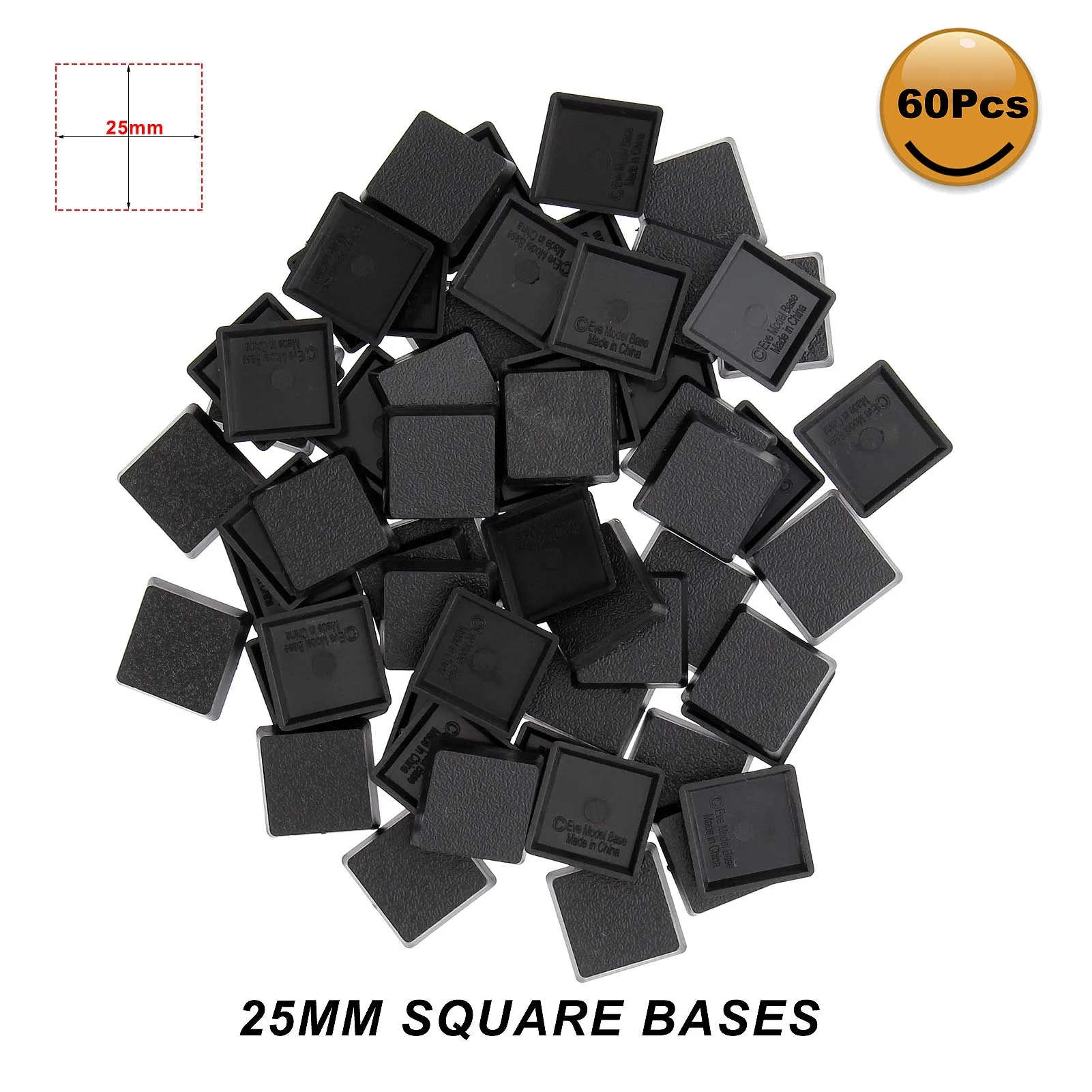 Evemodel 25mm Square Model Bases for Wargames Table Games Plastic Black MB1025