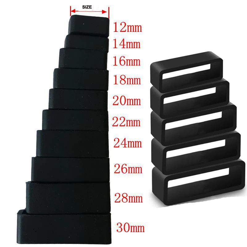 2-10PCS Rubber Watchbands Black Strap Loop Ring Silicone Watch Bands Accessories Holder 12 14 16 18 20 22 24 26 28 30mm Locker