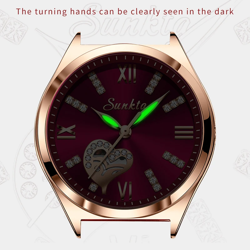 SUNKTA New Rose Gold Wine Red Luxury Quartz Women  Watch Waterproof Leather Watches Ladies Watches Clock Relogio Feminino+Box