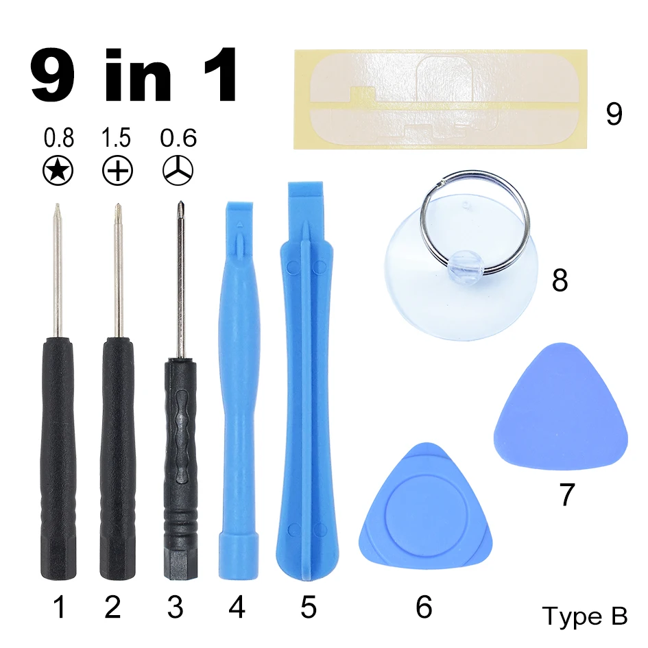 9 in 1 Opening Tools Kit 아이폰 5 5G 수리 500 세트 용 Pentalobe 스크루 드라이버가있는 Pry Tool Set