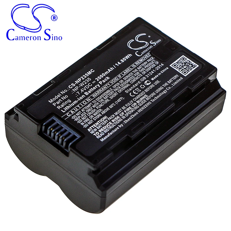 CameronSino Battery for Fujifilm X-T4 fits Fujifilm NP-W235 camera battery 2000mAh/14.80Wh 7.40V Li-ion Black