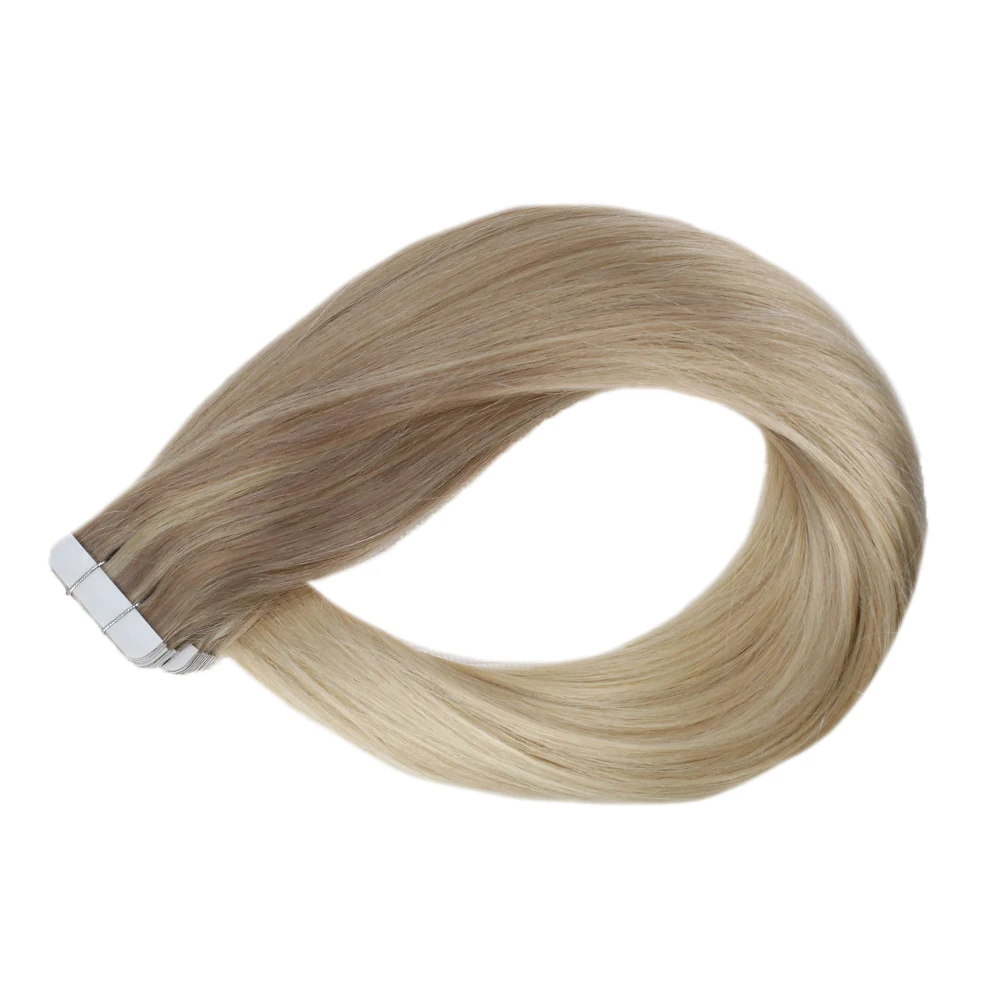Volledige Glans Tape In Human Hair Extensions Balayage Blonde Kleur Omber 100% Menselijk Haar Huid Inslag Lijm Op Naadloze Remy Haar - afbeelding 2
