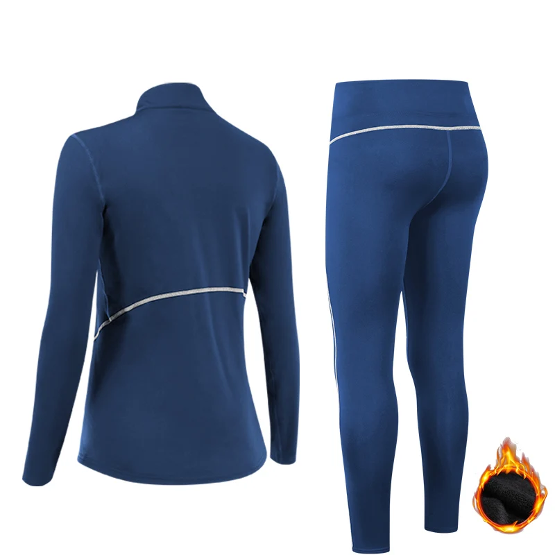 Custom LOGO Winter Fleece Yoga Sport Suit Woman Quick Dry Elastic Running Set Gym Fitness Workout Sportswear Clothes Tracksuit