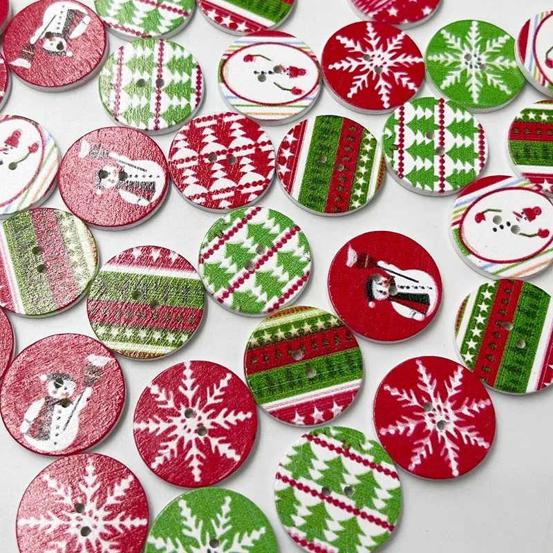 50 pcs 25 mm Christmas Wooden Buttons Round Painted Sewing Button For Clothing Decoration Scrapbook WB823