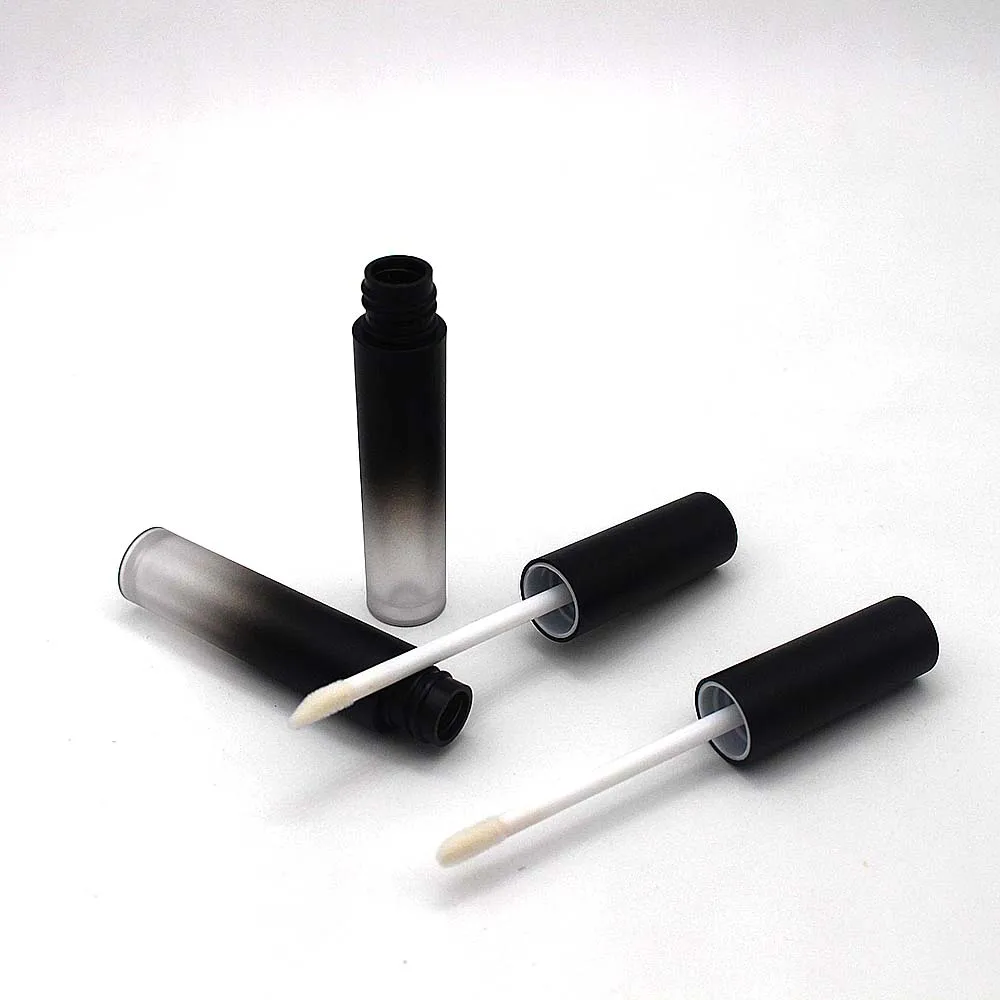 30pcs 3ml  Frosted Gradient Black Lipgloss Empty Tube Slender Plastic Cosmetic Lip Gloss Packaging Container with Stopper