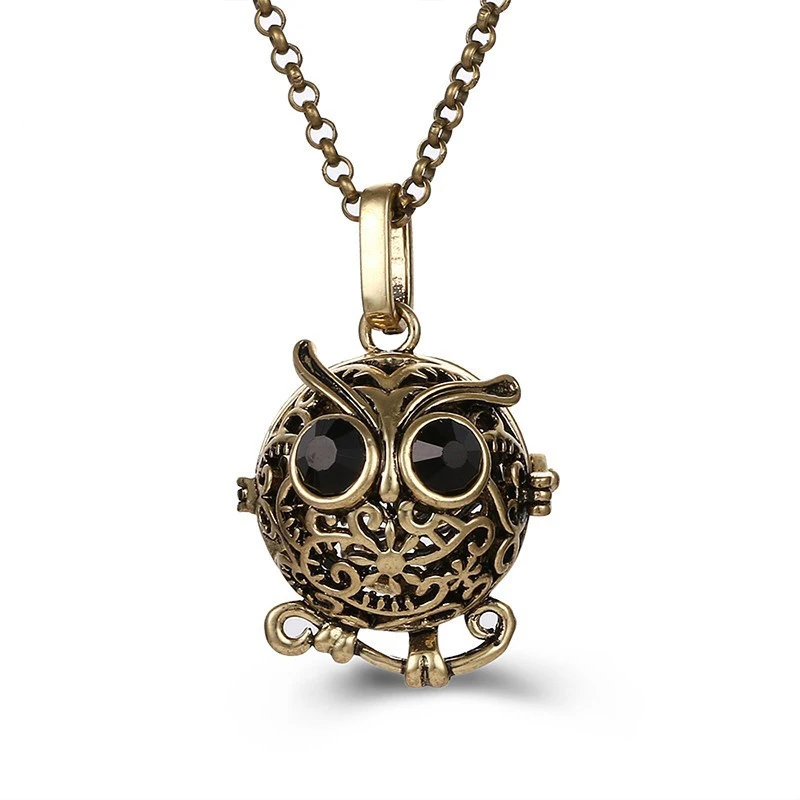 New Mexico Chime Music Ball Caller 4 Colors Owl Pendant Vintage Pregnancy Aroma Necklace Essential Oil Diffuser Lockets Jewelry