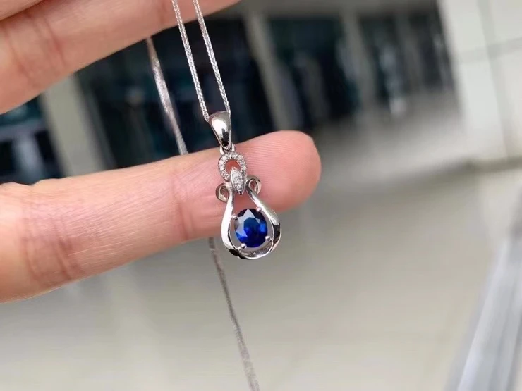 

Natural blue sapphire gemstone necklace for women silver jewelry genuine natural gem fine jewelry birthday party gift good luck