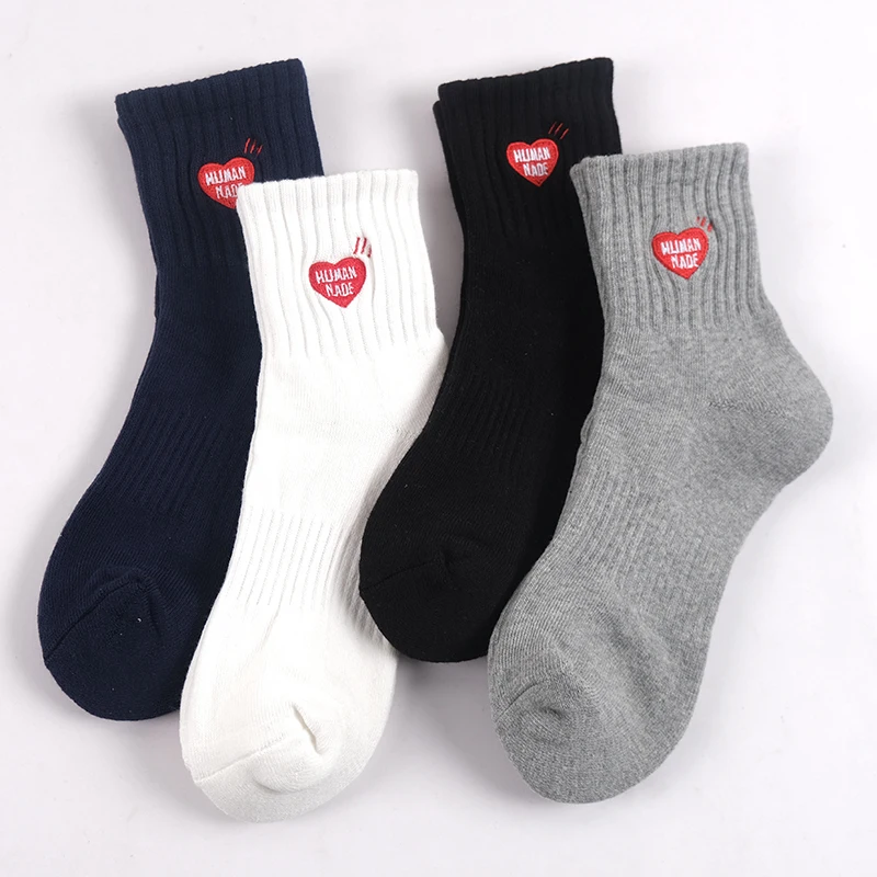 

4Pairs Street Brand Little Red Love Heart Embroidery Low Top Ankle Short Tube Socks Human Men Women Black Navy White Gray Made