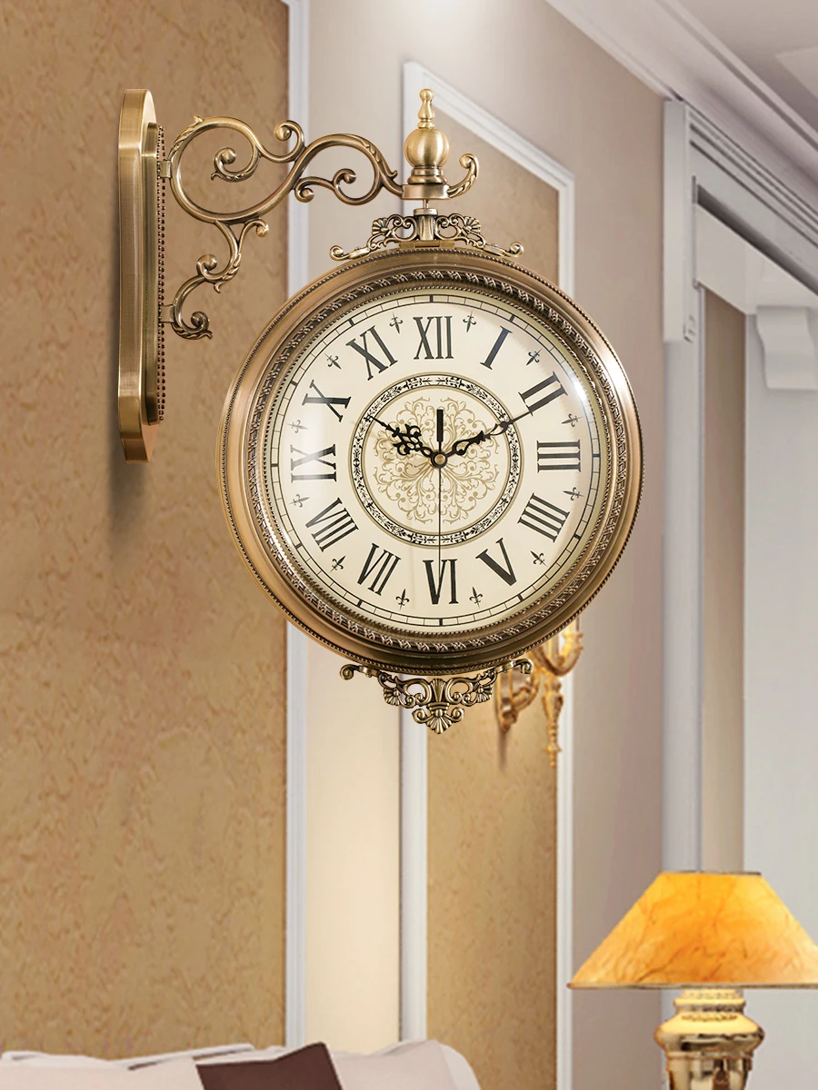 Wind Double-Sided Wall Clock Living Room Hanging Wall Clock Home Fashion New Chinese Style European Style Pocket Watch Clock