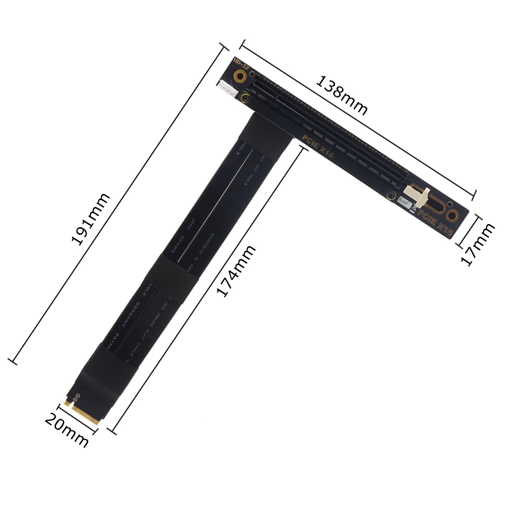 High-Speed 90-Degree PCI-E PCIe 3.0 X16 to M.2 M-Key Adapter Cable with SATA Power - Gen3 Extension Cord for Enhanced Data Trans