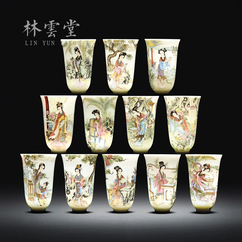 hand painted 12 gold hairpin famille rose Master Cup single cup Jingdezhen handmade ceramic kungfu tea cup tea cup