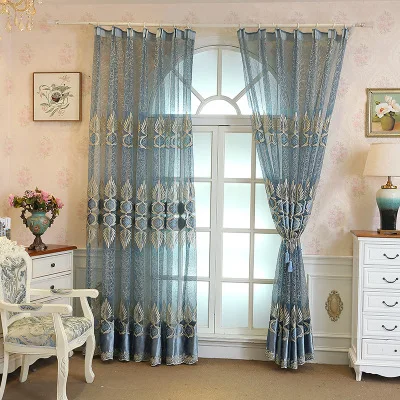 

Luxury Embroidered Sheer Voile Curtains Window Drapes Cortina for Living Room Door Gold Lace Curtains Tulle Windows high quality