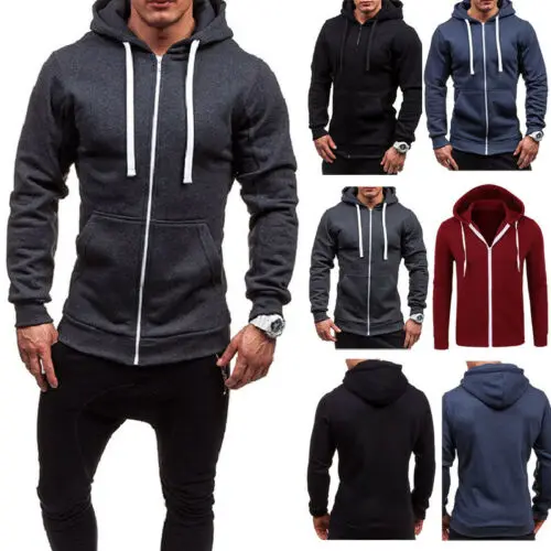 Musim Gugur Baru Fashion Hip Hop Street Wear Pria Berkerudung Sweatshirt dengan Zip Hoodies Warna Solid Kaus Tops Pakaian Hoodie