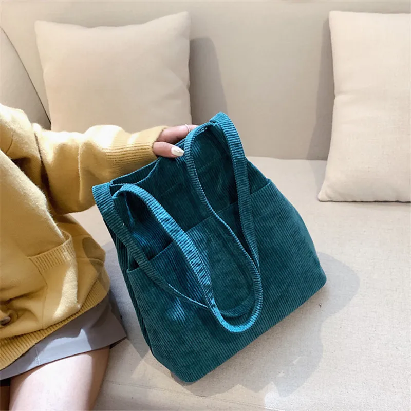 Winter Women Corduroy Handbag Canvas Single Shoulder Bag Fashion Female Casual Solid Color Tote Crossbody Bag Shopper Bag