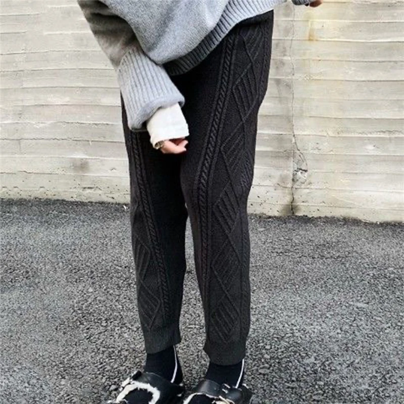 Winter Soft Knitted Sweatpants Women\'s Casual High Waist Harem Ankle-length Pants Korean Loose Jogger Pantalones New