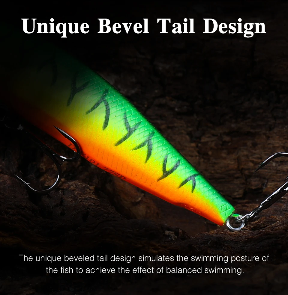 TSURINOYA Jerkbait Suspending Minnow Angelköder 77SP DW101 77mm 8,5g 0,7-0,9m Hecht Barsch Künstliche Hartköder Wobbler Köder – Detail 9