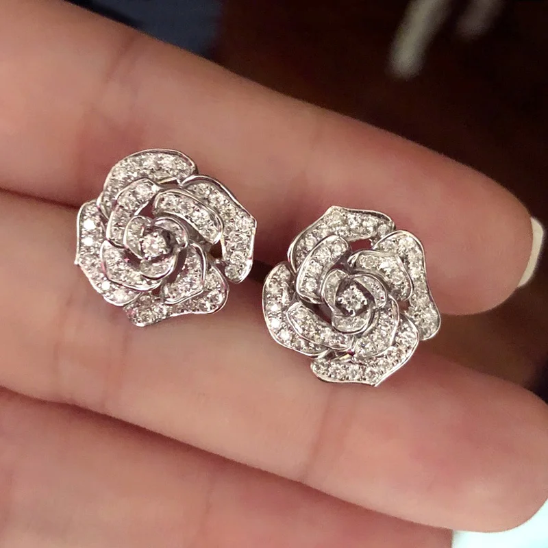 CAOSHI Delicate Flower Shaped Stud Earrings for Women Brilliant Cubic Zirconia Bridal Wedding Accessories Trendy Jewelry Gifts