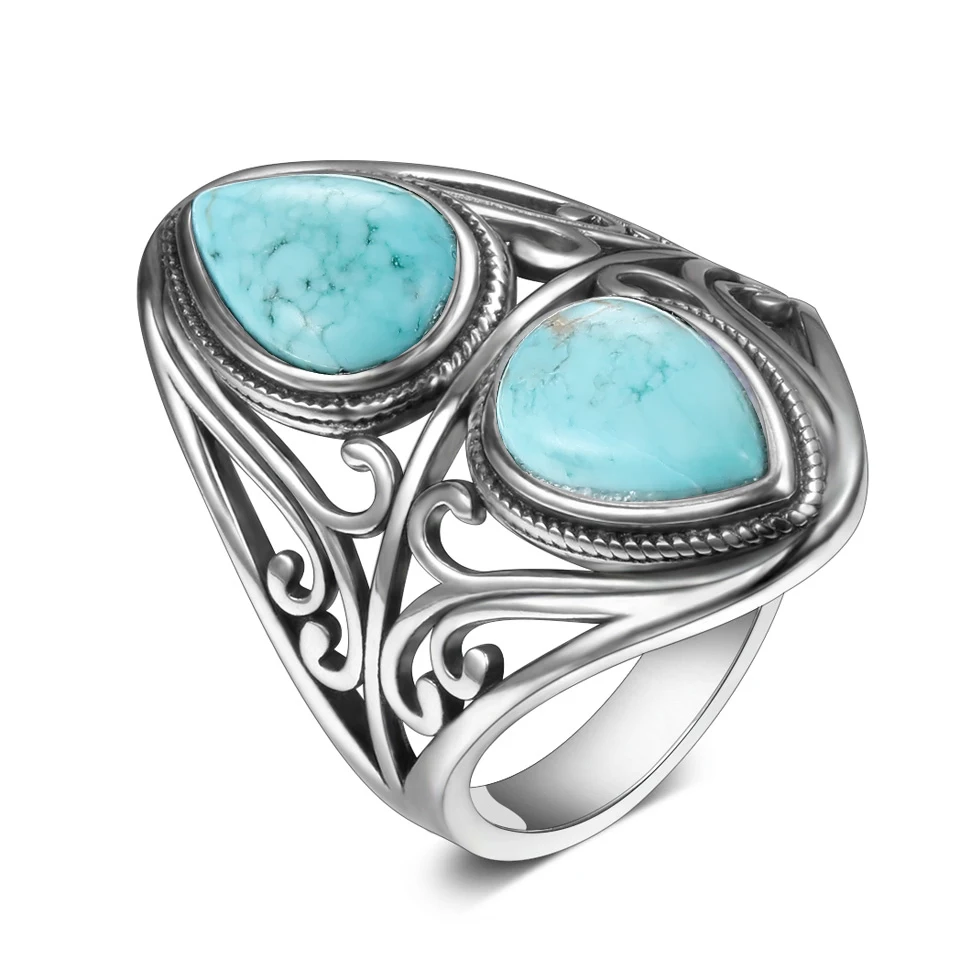 Women's Vintage Natural Turquoise Ring, Retro Design