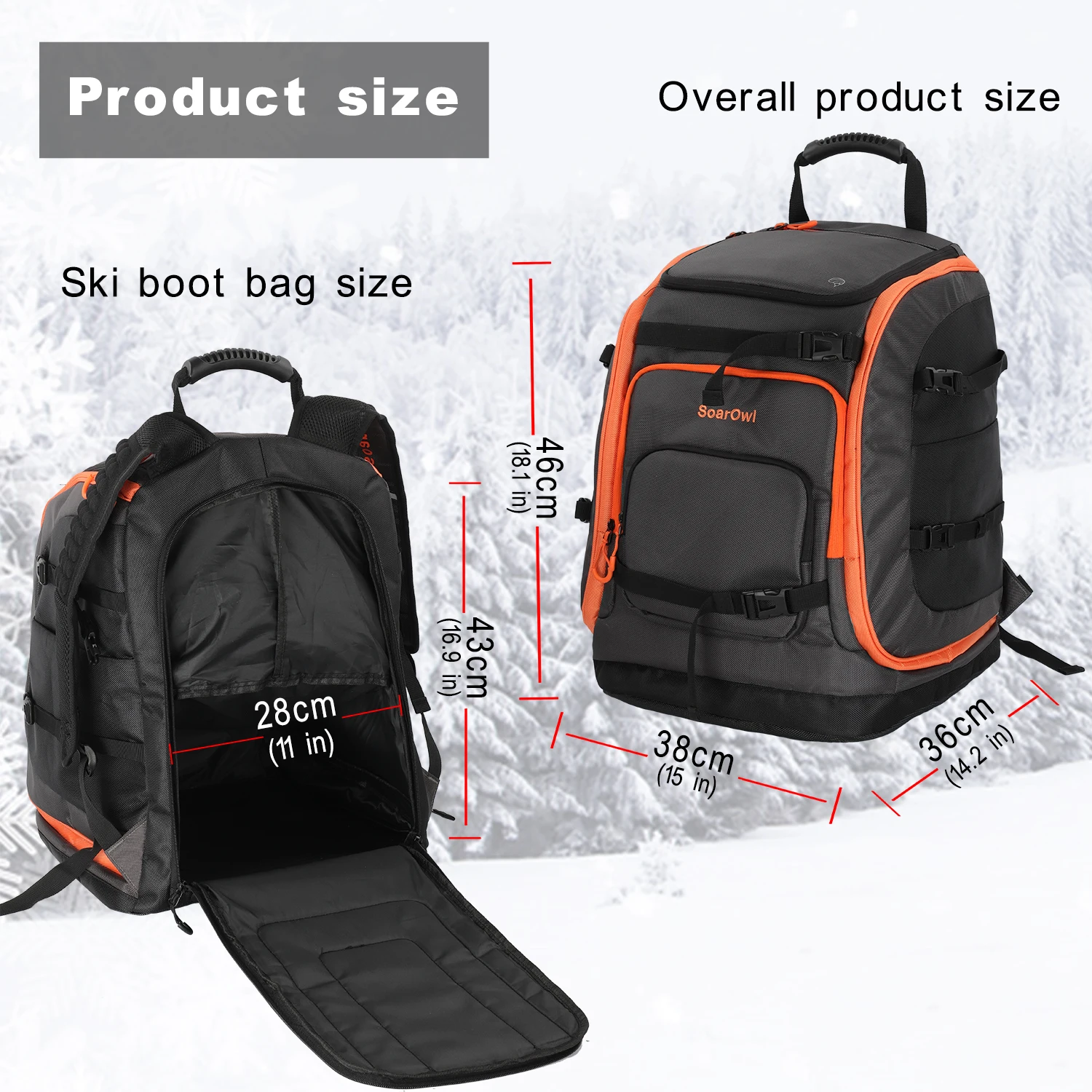 SoarOwl Ski Boot Bag 65L Ski Boot Travel Backpack for Ski Helmet Goggles Gloves Skis Snowboard & Accessories