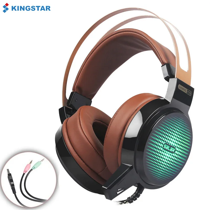 KINGSTAR Salar C13 Gaming Headset Wired Headphones with Mic LED Light Over Ear Stereo Deep Bass Earphone for PC Computer Gamer