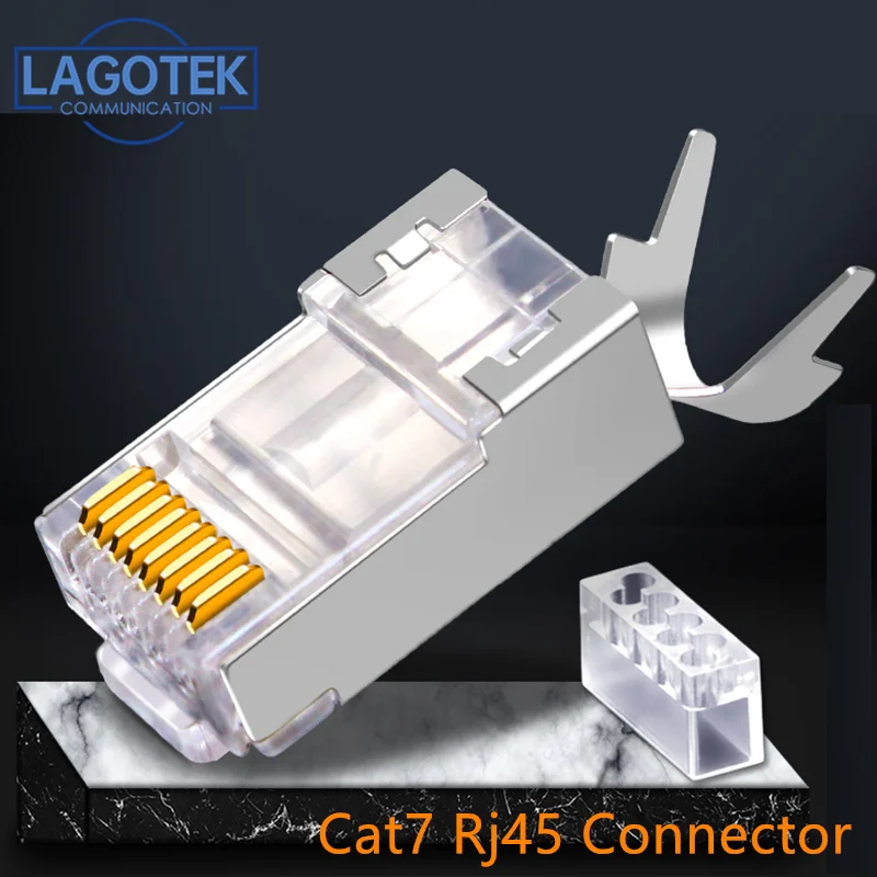 50PCS/lot Cat 7 8P8C Network RJ 45 Cable Crimp Ethernet Connector LAN 10Pcs CAT7 Metal Shielded RJ45 Connectors Modular Plug