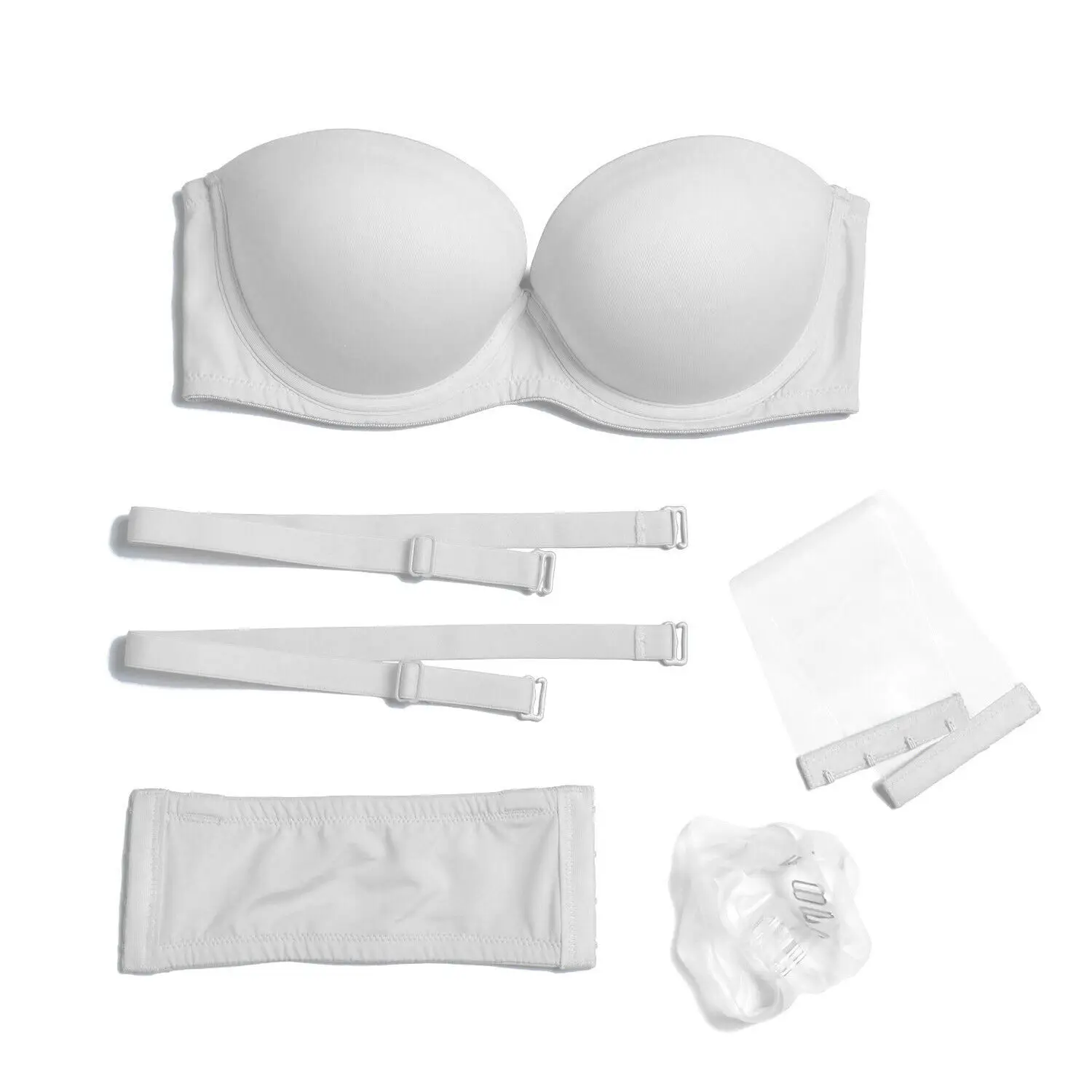 New White Bra Adjusted Convertible Women Strapless Sexy Backless Low Cross Brassiere Push Up Bra Invisible Wire Padded Quality