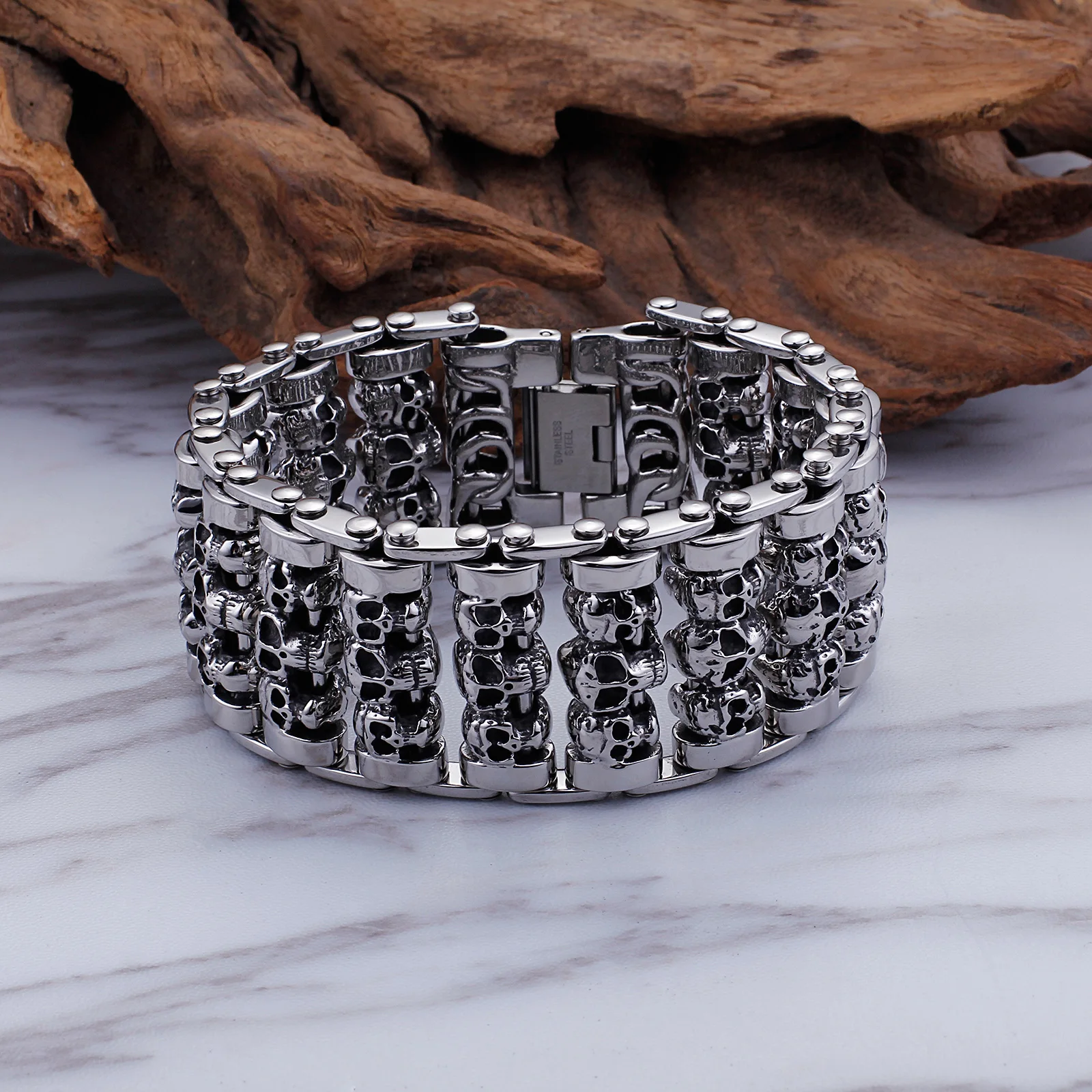 35mm Width Hugh Demon Skull Bracelet Men Heavy Overbearing Motor Biker Wristband