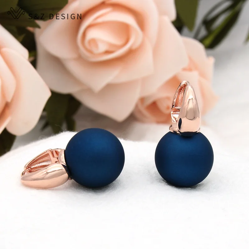 S&Z DESIGN Fashion Big Round Imitation Pearl Dangle Earrings For Women 585 Rose Gold Color Wedding Jewelry