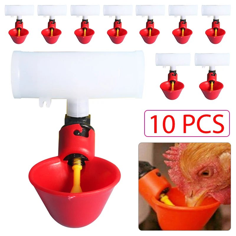 New 10pcs Chicken Bird Water Feeder Auto Poultry Drinker Nipple Drinking Cup Set