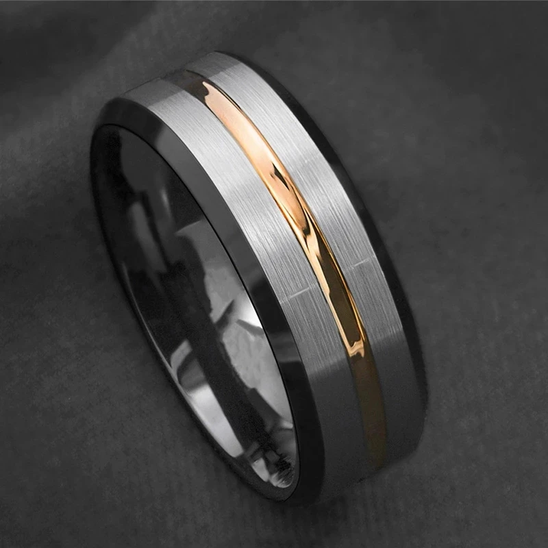 8mm Fashion Men Ring Classic Simple Black Periphery Wedding Engagement Jewelry For Men Vintage Rings Accessories