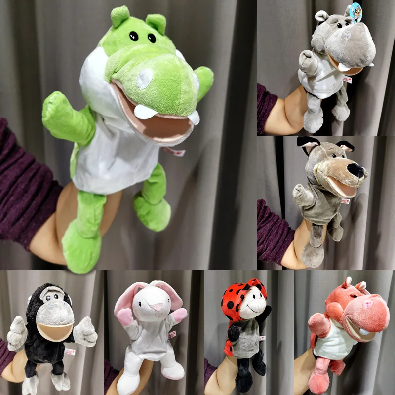 30Cm Legged Dier Handpop Knuffels Wolf Leeuw Panda Raccoon Handpoppen Educatief Verhaal Pop Speelgoed