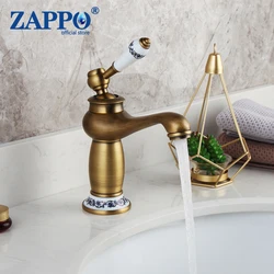 ZAPPO Antique Brass Bathroom Basin Sink Faucet Stream Spout Faucet Tap Hot & Cold Water Mixer Vanity Sink Tap Russia Stock