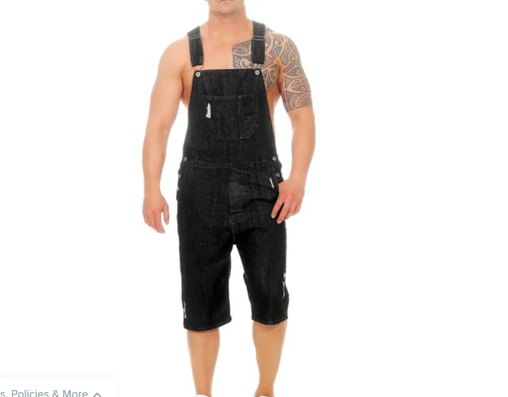 New vintage men's denim hole-in-the-hole shorts jumpsuit strappants