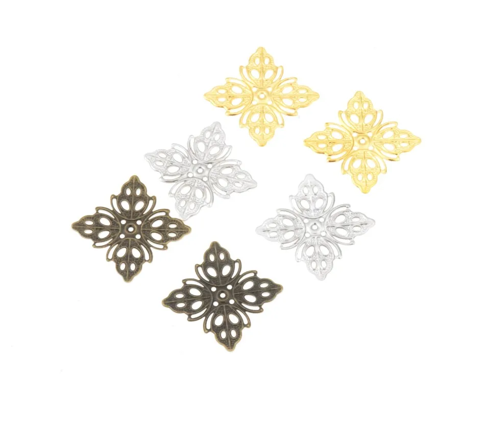 Free shipping 10Pcs Embellishment Findings Filigree Connectors Square Metal Crafts Decoration DIY Bronze Leaf 25x25mm F0322