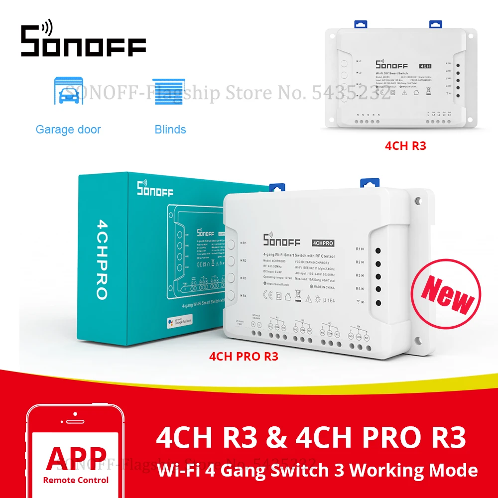 Itead SONOFF 4CH R3/ 4CH PRO R3 Module de commutation Wifi 4 gangs Wi-Fi bricolage commutateur intelligent APP commande vocale maison intelligente fonctionne avec Alexa