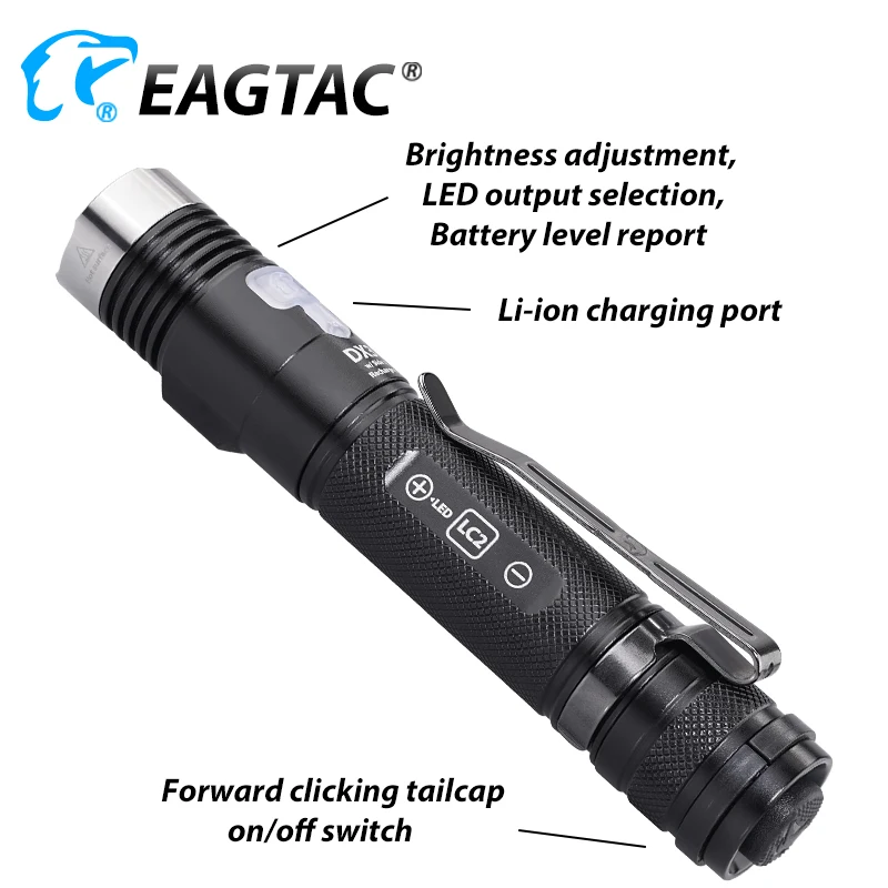 EAGTAC DX30LC2 SR CREE XP-L Hi Nichia 219B 219C CRI92  LED Rechargeable Flashlight 18650 CR123A Hunting light Built in Charger