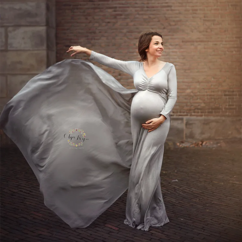 Baby Shower Dress With Cape Stretchy Cotton Maternity Photography Long Dress