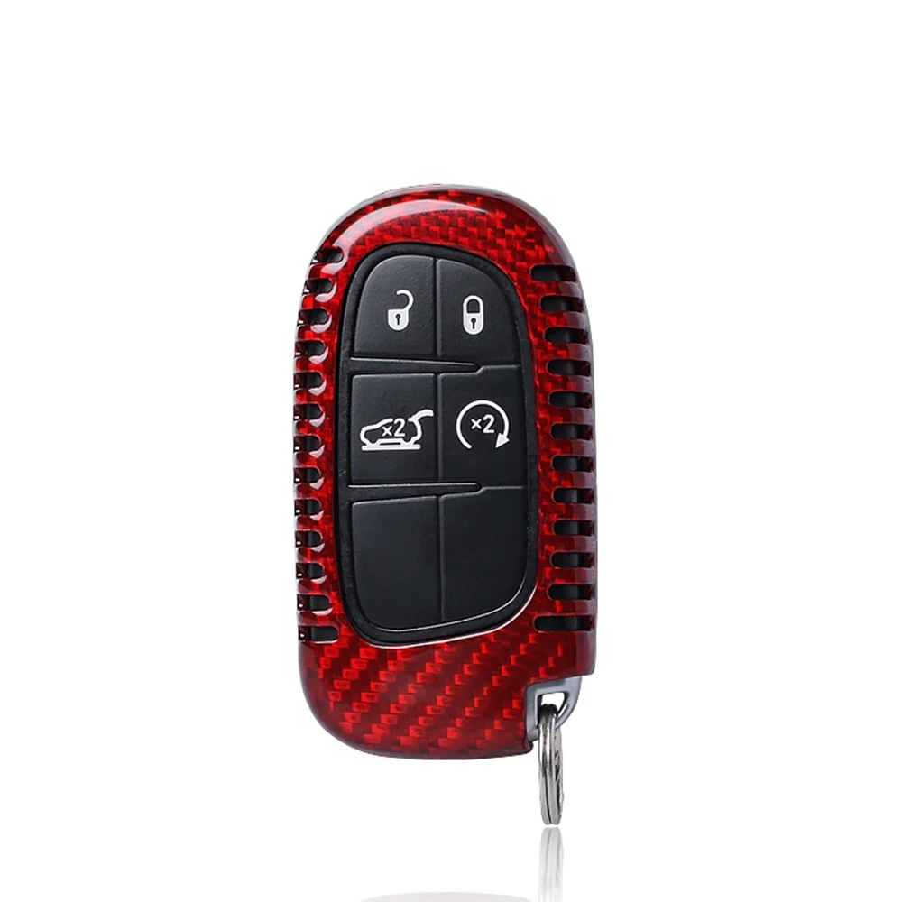 

Auto Remote Smart Key Shell Fob Cover For Jeep Dodge Cherokee Renegade 2017-2019 Black/Red Carbon Fiber Cap