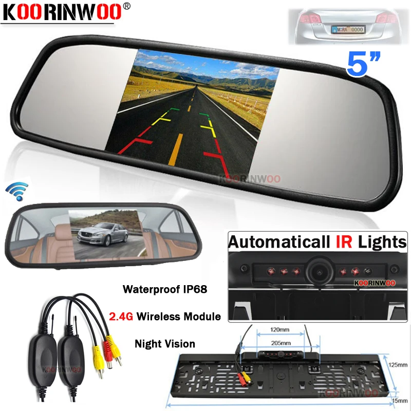 Koorinwoo EU Car Rear view Camera IR/LED Lights Night Vision Parking Monitor System + 5