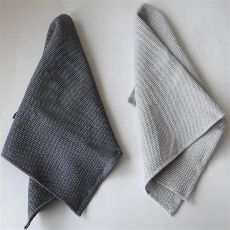 Waffle Tea Towel Ultra Soft Absorbent Pure Color Cotton Kitchen Napkin Coffee Bar Superfine Fiber 45*65cm Cleaning Accessories