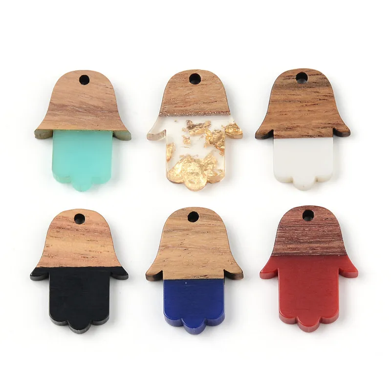 15PCS Palm Shape Earrings Accessories Natural Wood & Resin Splicing Hand Made DIY Making Charms Jewelry Findings & Components