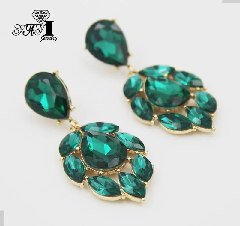 YaYi Jewelry Fashion Multi-color Glass  Rhinestone Dangle Crystal Earring Women's Fashion Ancient Gold  Color Gem Earrings Gift