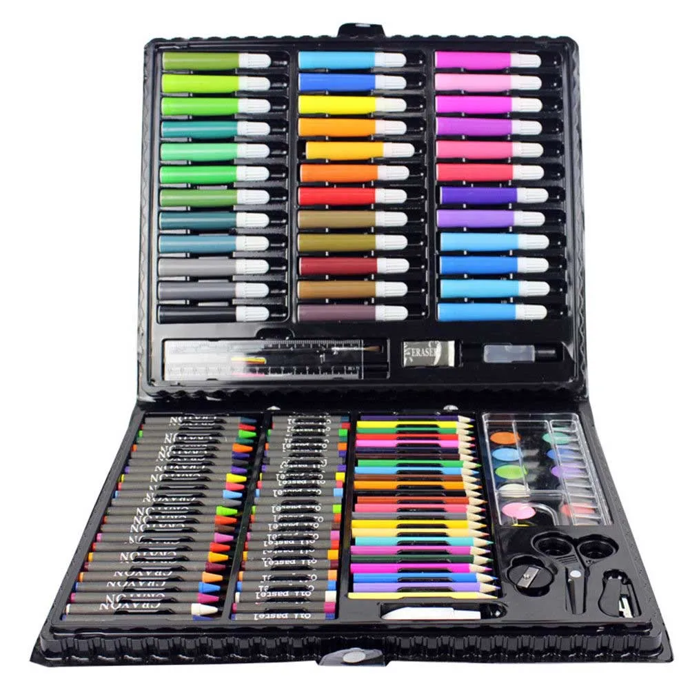 Desenho Kit de Ferramentas com Caixa para Crianças, Pincel, Art Marker, Water Color Pen, Crayon, Presente, PI669, 150 Pcs, Conjunto