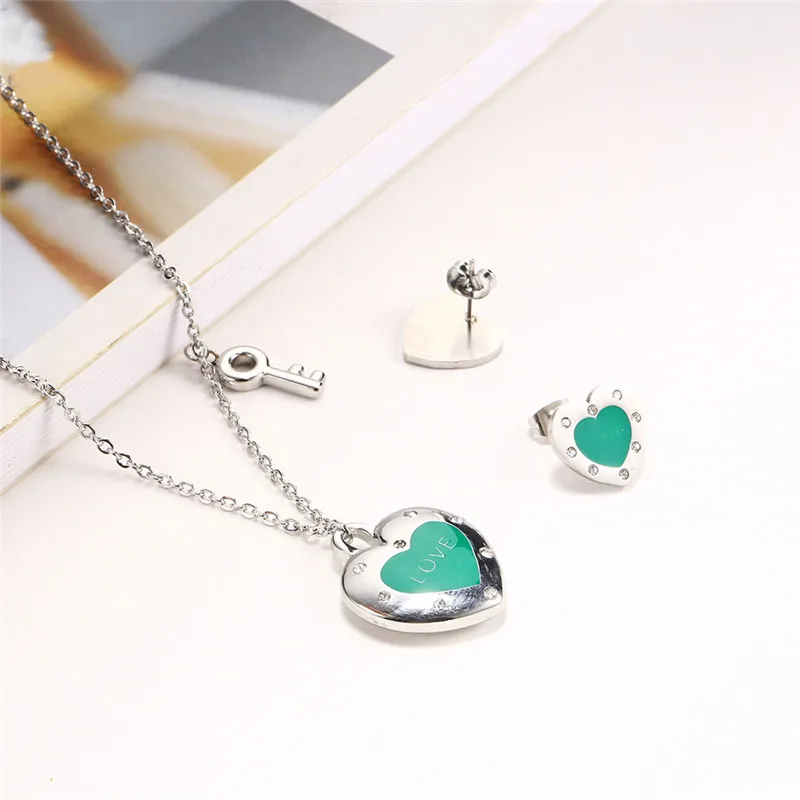 OUFEI Jewellery Set For Woman Stainless Steel Set Heart Key Necklace Set Of Earring Charm Jewelry Accessories 2020 New Wholesale