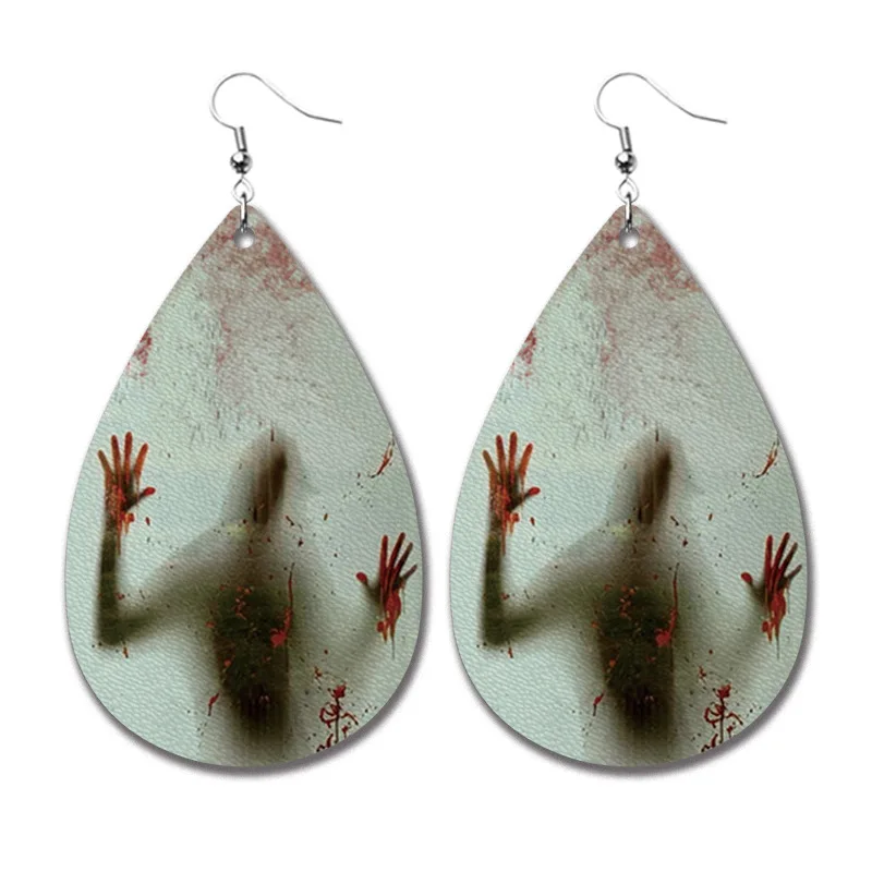 Europe and America Style PU Halloween Leather Earrings Ghost Horror Funny Bloodstains Exaggerated Thriller Drop-shaped Jewelry