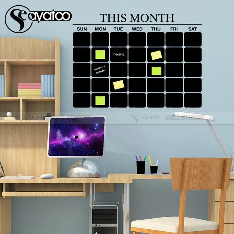 

Monthly Planner Blackboard Vinyl Wall Decal Sticker Week Calendar 2023 Erasable Chalkboard Stickers Office Decoration 58x80cm