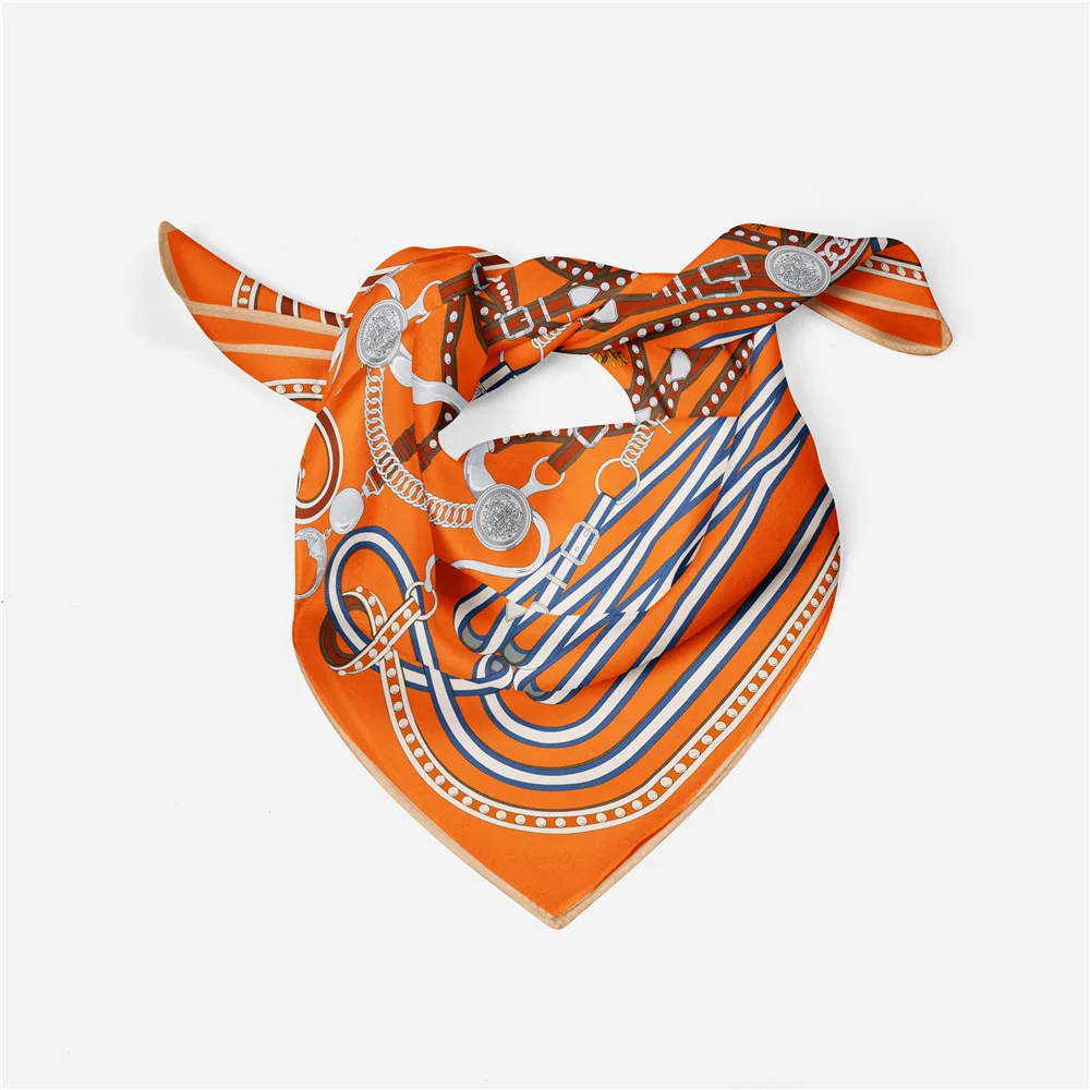 53cm Horse Rope Print Fashion Brand Square Scarf 2024 Design Silk Women Scarf Bandana Luxury Headband Hijab Neckerchief