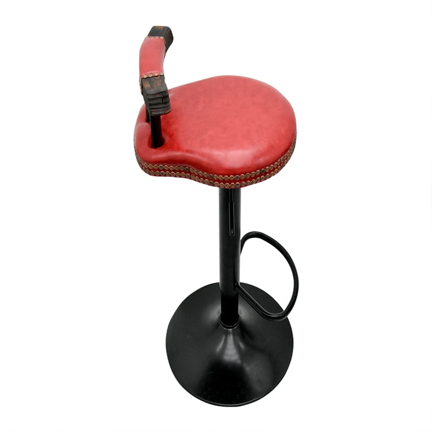 Silla giratoria de Bar de elevación Retro, taburete alto con cojín suave de cuero PU, altura ajustable de 60-80cm