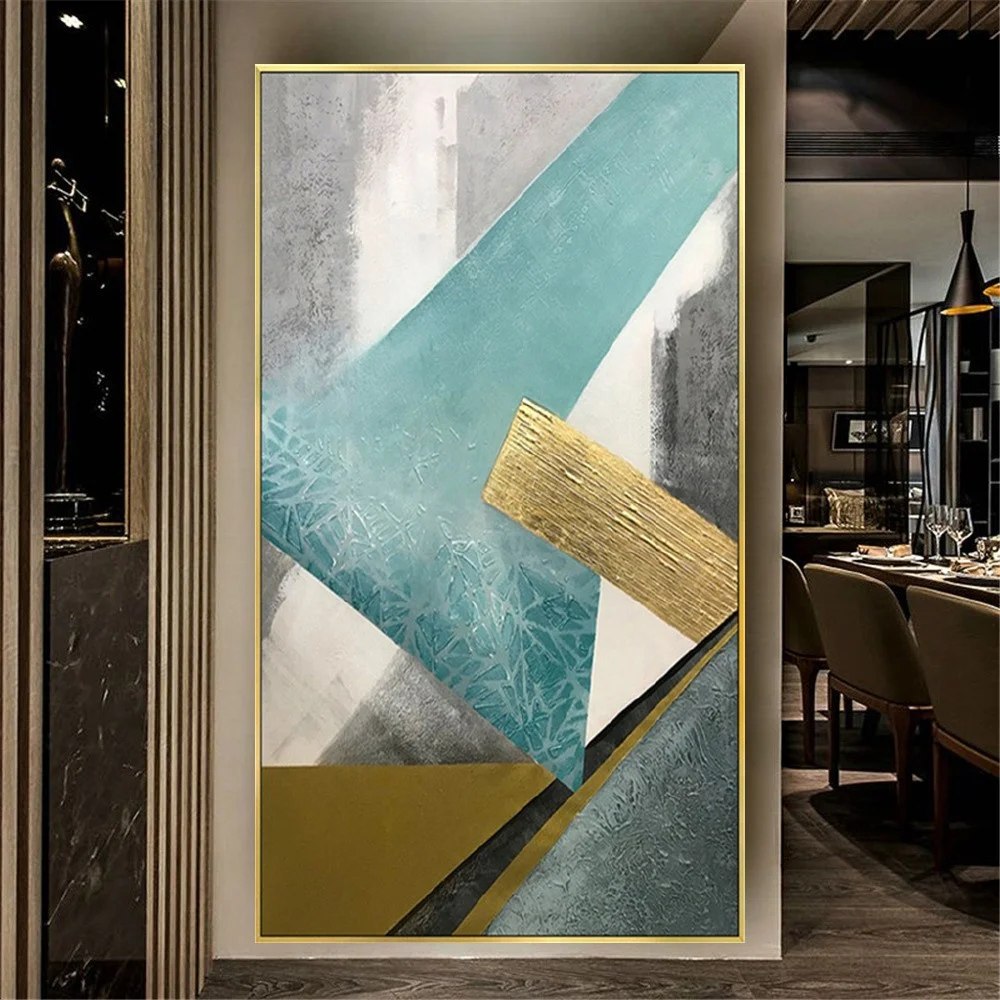 100% Handmade Abstract oil Painting Art Colorful Gray gold Blue wall Painting on Canvas art For Home living room Decor corridor