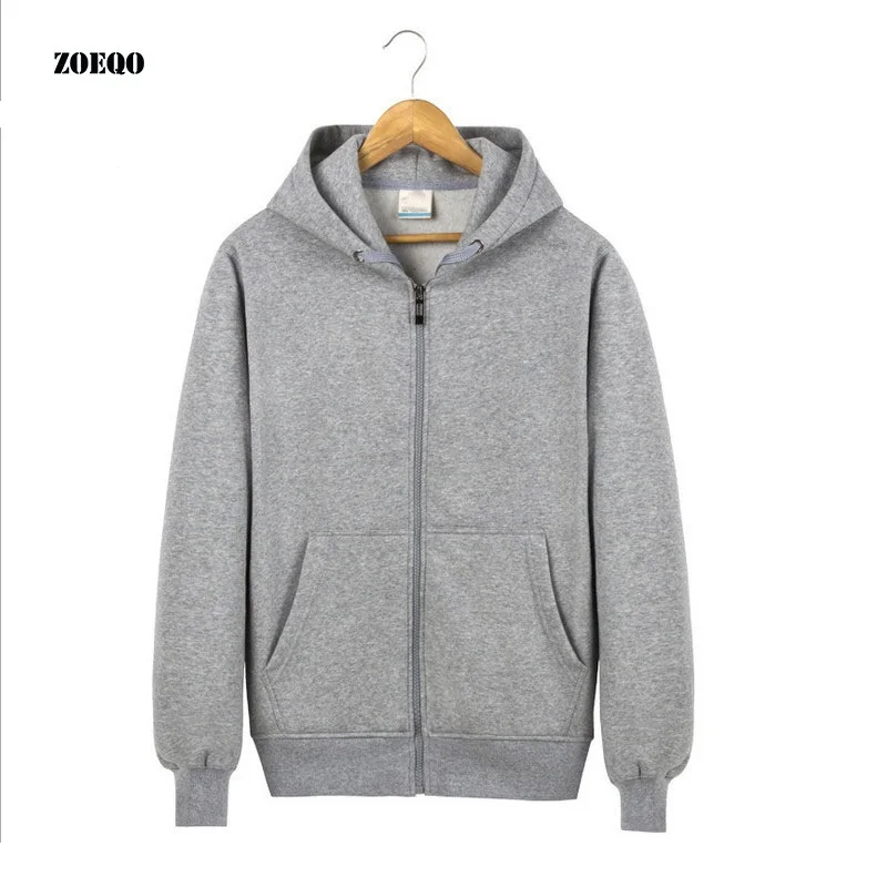 ZOEQO New men hooded fleece zip hoodie men thick solid color sweatshirt mens casual hoodies sportswear hooded sweatshirts